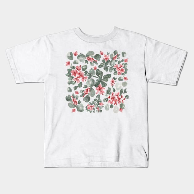 Indian hawthorn (pink lady) floral design Kids T-Shirt by Earthy Planty
